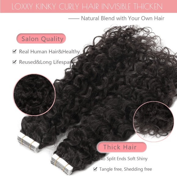 18inch Tape ins Jerry Curly Hair #1B Tape Hair Extensions Glue in 20pcs 50grams - Picture 5 of 7